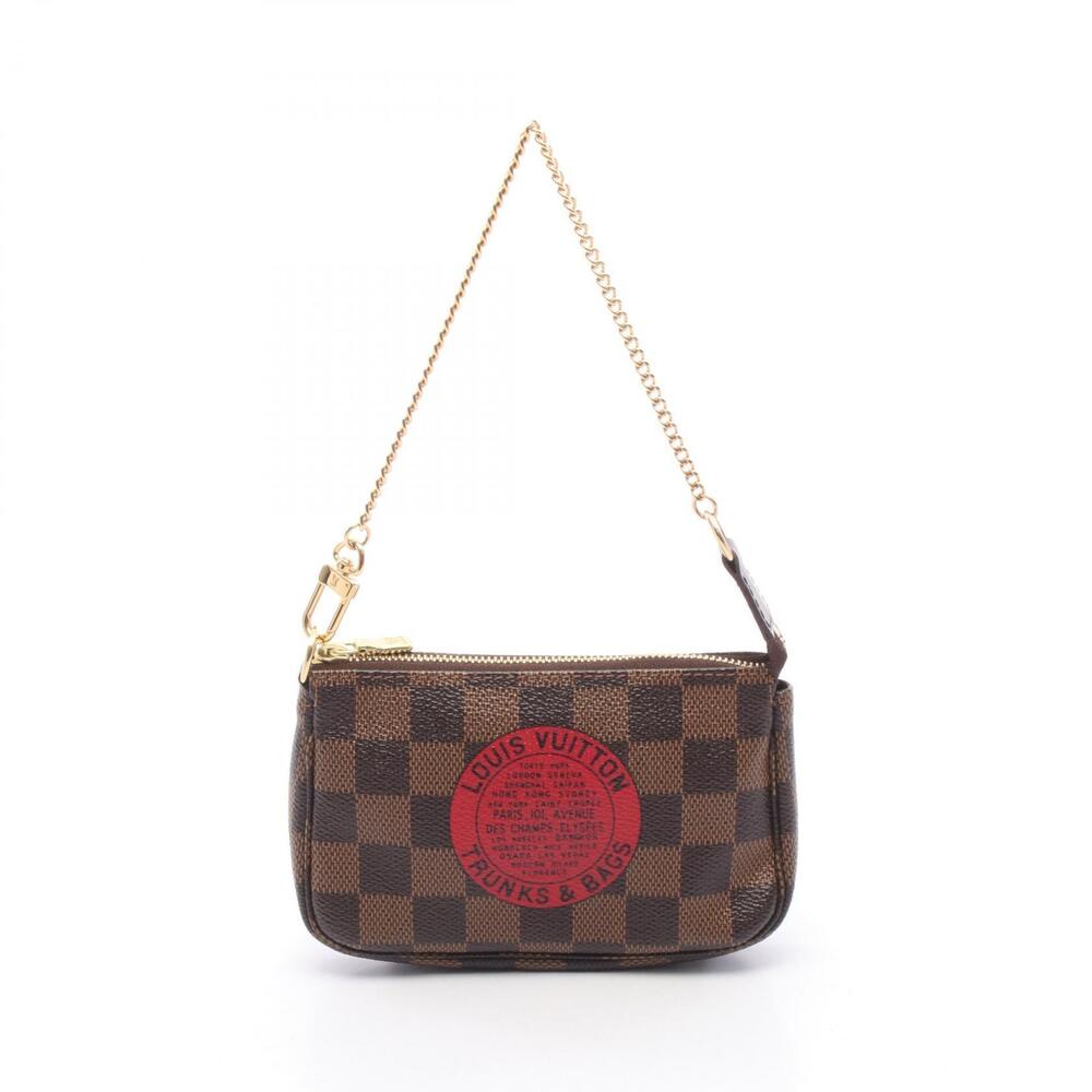 Louis Vuitton Pochette Accessoires Damier Ebene Brown TB Handbag Canvas Leather